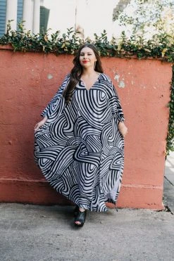 Fringe Co Caftan Club Collection Black And White Pattern Long Caftan