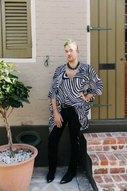 Fringe Co Black And White Pattern Short Caftan Caftan Club Collection