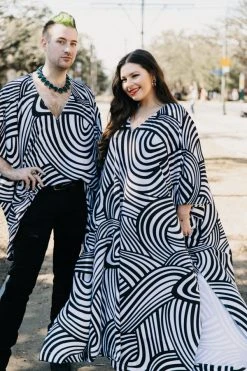 Fringe Co Caftan Club Collection Black And White Pattern Long Caftan