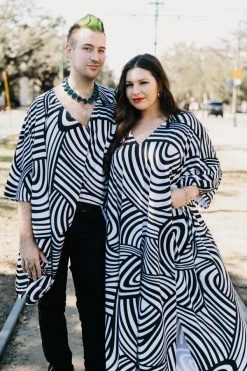 Fringe Co Caftan Club Collection Black And White Pattern Long Caftan