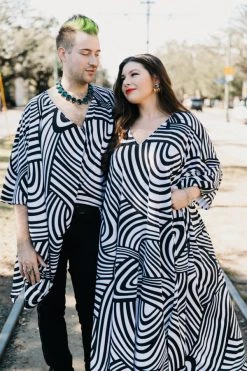 Fringe Co Black And White Pattern Short Caftan Caftan Club Collection