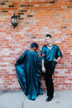 Fringe Co Caftan Club Collection Blue Metallic Lame Short Caftan