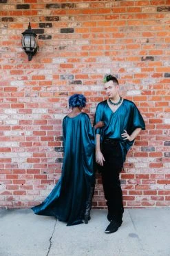 Fringe Co Blue Metallic Lame Long Caftan Caftan Club Collection