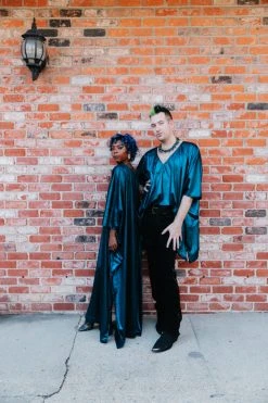 Fringe Co Caftan Club Collection Blue Metallic Lame Short Caftan