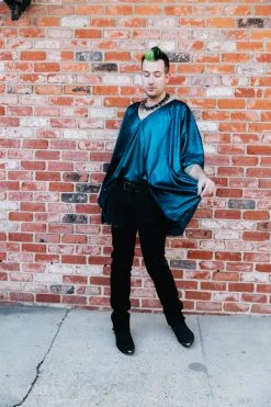 Fringe Co Caftan Club Collection Blue Metallic Lame Short Caftan