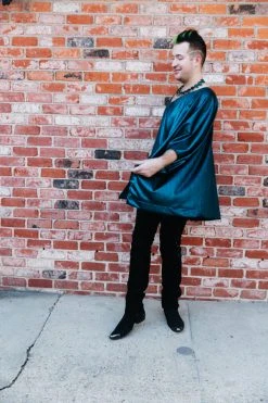 Fringe Co Caftan Club Collection Blue Metallic Lame Short Caftan