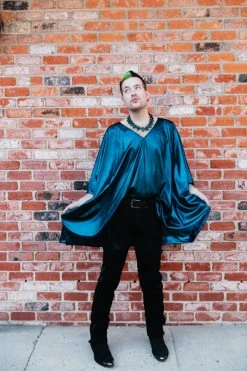 Fringe Co Caftan Club Collection Blue Metallic Lame Short Caftan