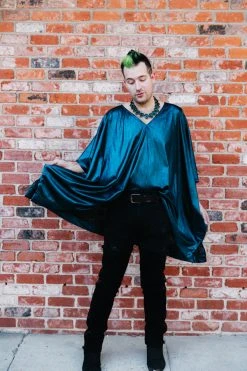 Fringe Co Caftan Club Collection Blue Metallic Lame Short Caftan