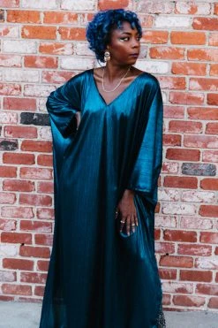 Fringe Co Blue Metallic Lame Long Caftan Caftan Club Collection