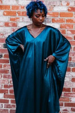 Fringe Co Blue Metallic Lame Long Caftan Caftan Club Collection
