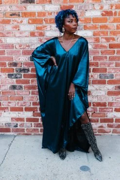 Fringe Co Blue Metallic Lame Long Caftan Caftan Club Collection