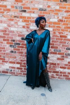 Fringe Co Blue Metallic Lame Long Caftan Caftan Club Collection