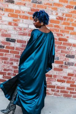 Fringe Co Blue Metallic Lame Long Caftan Caftan Club Collection