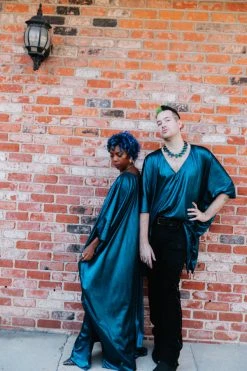 Fringe Co Blue Metallic Lame Long Caftan Caftan Club Collection