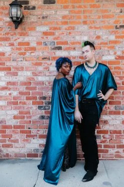 Fringe Co Caftan Club Collection Blue Metallic Lame Short Caftan