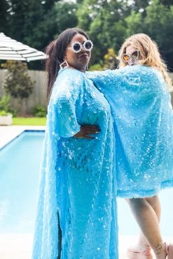 Fringe Co Caftan Club Collection Blue Paillette Sequin Long Caftan 16 Fringe Co Caftan Club Collection Blue Paillette Sequin Long Caftan