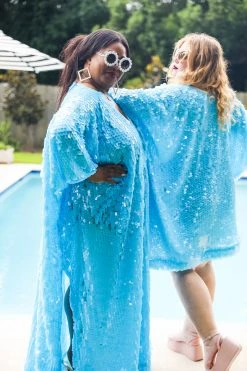 Fringe Co Caftan Club Collection Blue Paillette Sequin Long Caftan 20 Fringe Co Caftan Club Collection Blue Paillette Sequin Long Caftan