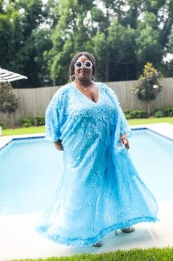 Fringe Co Caftan Club Collection Blue Paillette Sequin Long Caftan 22 Fringe Co Caftan Club Collection Blue Paillette Sequin Long Caftan