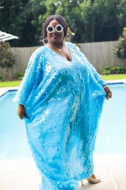 Fringe Co Caftan Club Collection Blue Paillette Sequin Long Caftan 26 Fringe Co Caftan Club Collection Blue Paillette Sequin Long Caftan