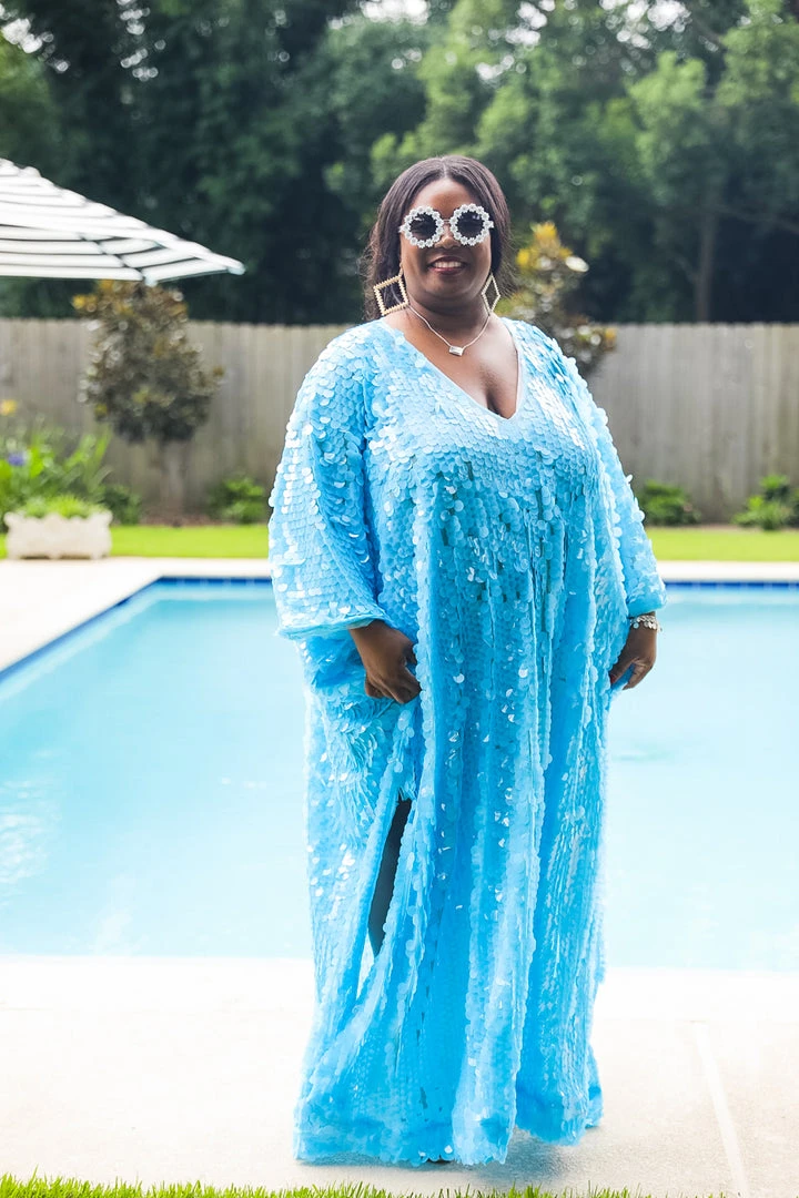 Fringe Co Caftan Club Collection Blue Paillette Sequin Long Caftan 1 Fringe Co Caftan Club Collection Blue Paillette Sequin Long Caftan