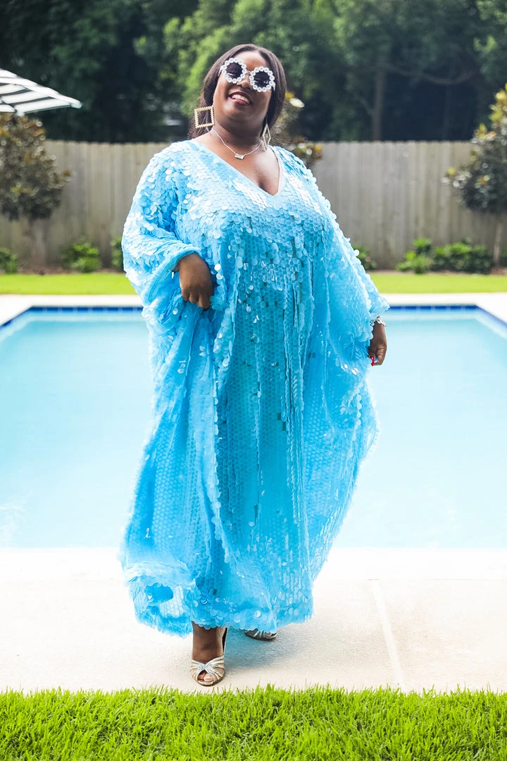 Fringe Co Caftan Club Collection Blue Paillette Sequin Long Caftan 2 Fringe Co Caftan Club Collection Blue Paillette Sequin Long Caftan