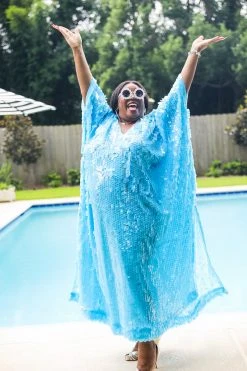 Fringe Co Caftan Club Collection Blue Paillette Sequin Long Caftan 27 Fringe Co Caftan Club Collection Blue Paillette Sequin Long Caftan