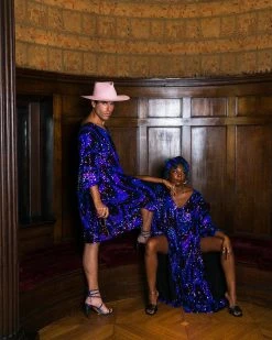 Fringe Co Caftan Club Collection Blue And Purple Sequin Wave Long Caftan