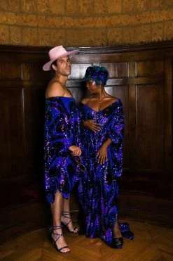 Fringe Co Caftan Club Collection Blue And Purple Sequin Wave Long Caftan