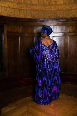 Fringe Co Caftan Club Collection Blue And Purple Sequin Wave Long Caftan