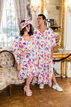 Fringe Co Caftan Club Collection Bright Floral Sequin Short Caftan