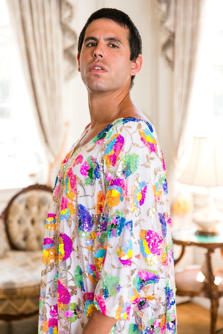 Fringe Co Bright Floral Sequin Long Caftan 4 Fringe Co Bright Floral Sequin Long Caftan