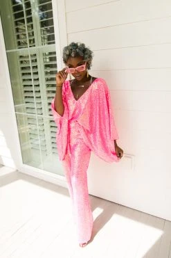 Fringe Co Bright Pink Sequin Pants Sequin Collection