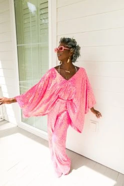 Fringe Co Bright Pink Sequin Pants Sequin Collection
