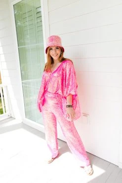 Fringe Co Bright Pink Sequin Pants Sequin Collection