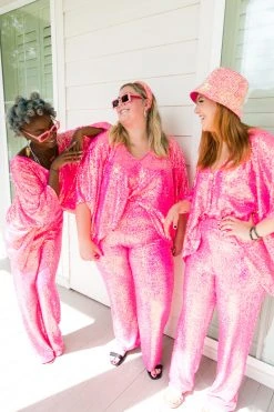 Fringe Co Bright Pink Sequin Pants Sequin Collection