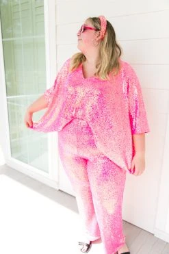 Fringe Co Bright Pink Sequin Pants Sequin Collection