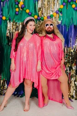 Fringe Co Bright Pink Sequin Long Caftan