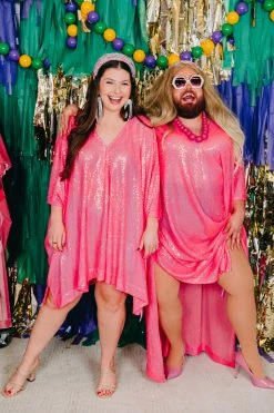 Fringe Co Bright Pink Sequin Long Caftan