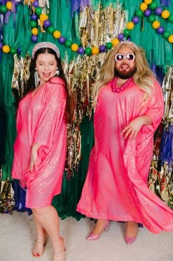 Fringe Co Bright Pink Sequin Long Caftan