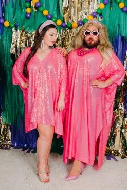 Fringe Co Bright Pink Sequin Short Caftan