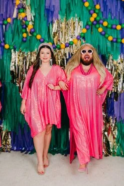 Fringe Co Bright Pink Sequin Long Caftan