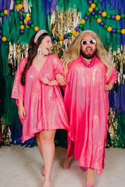 Fringe Co Bright Pink Sequin Short Caftan