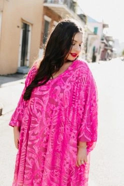 Fringe Co Bright Pink Sequin Embroidered Long Caftan Caftan Club Collection