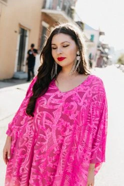 Fringe Co Bright Pink Sequin Embroidered Long Caftan Caftan Club Collection
