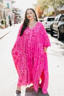 Fringe Co Bright Pink Sequin Embroidered Long Caftan Caftan Club Collection