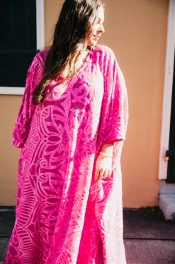 Fringe Co Bright Pink Sequin Embroidered Long Caftan Caftan Club Collection