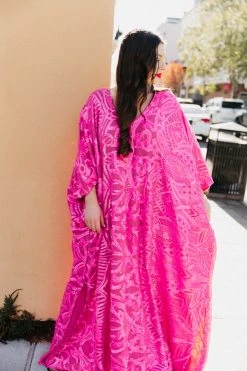 Fringe Co Bright Pink Sequin Embroidered Long Caftan Caftan Club Collection