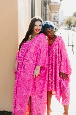 Fringe Co Bright Pink Sequin Embroidered Long Caftan Caftan Club Collection