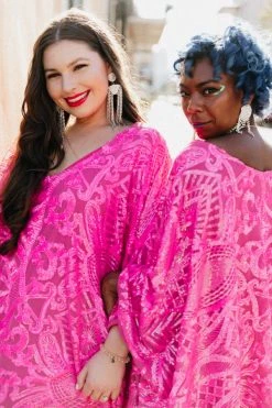 Fringe Co Bright Pink Sequin Embroidered Long Caftan Caftan Club Collection