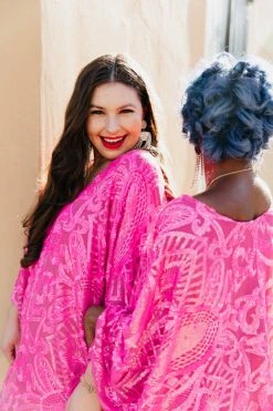 Fringe Co Bright Pink Sequin Embroidered Long Caftan Caftan Club Collection